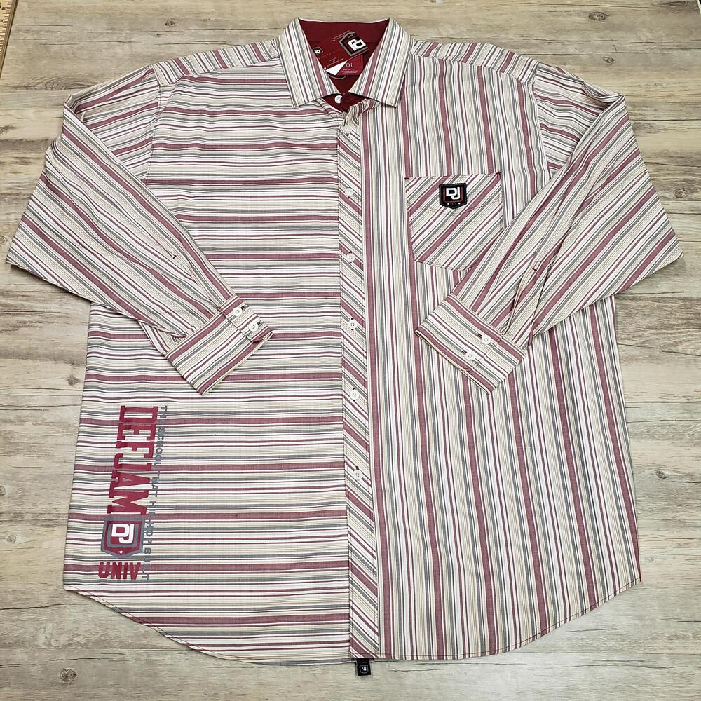 Def Jam University Shirt Mens 2XL Red Stripe Long Sleeve Button Up DJ Hip Hop